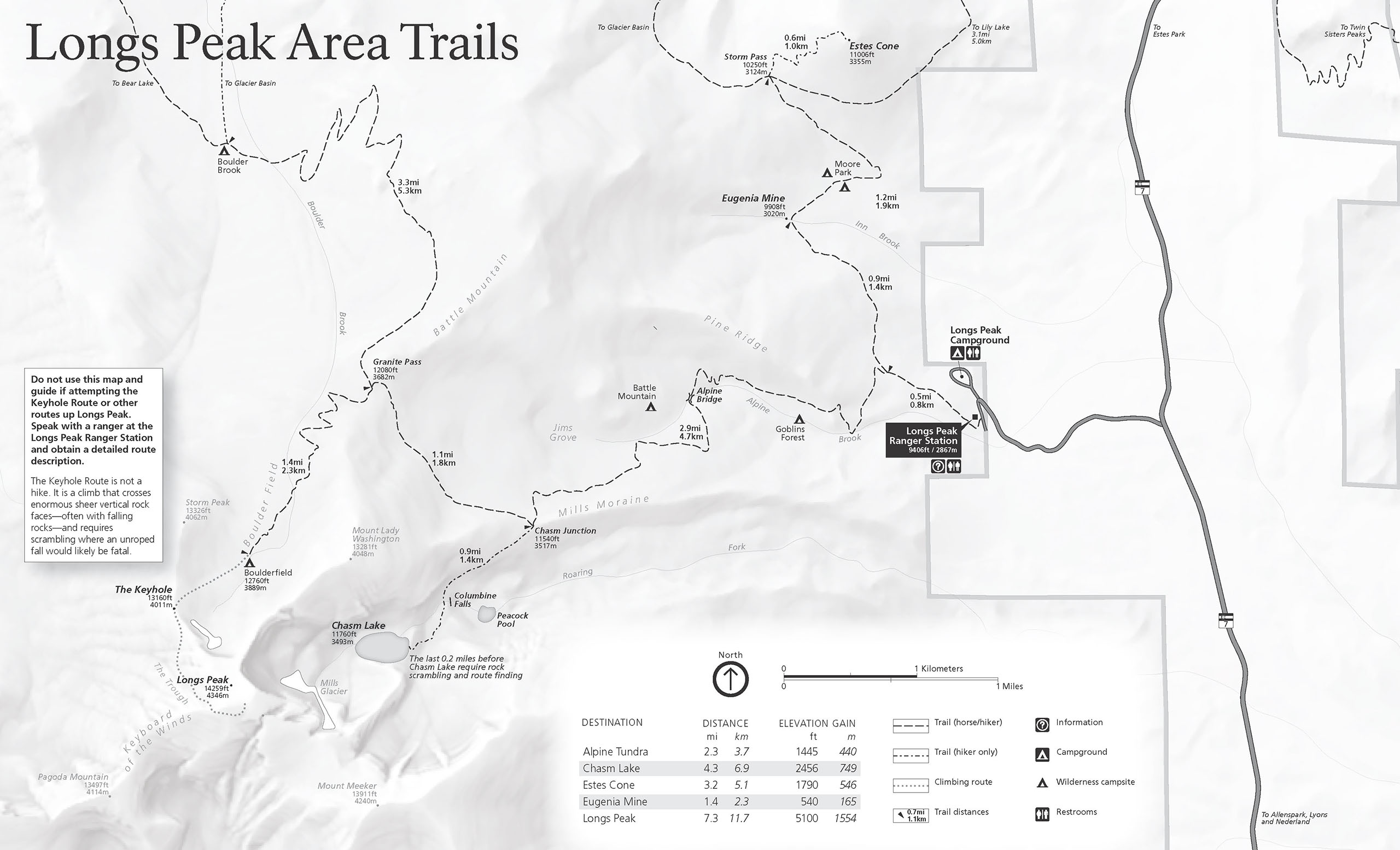 Map of Longs Peak Area